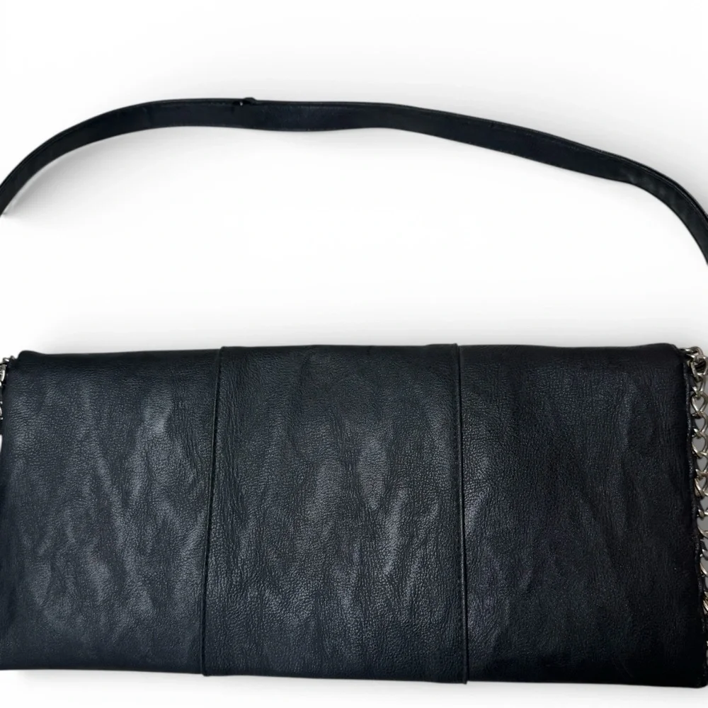 Black Leather Chain Strap Clutch